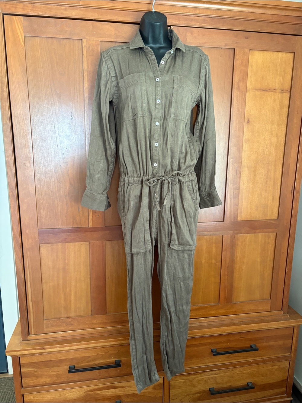 Roots Canada linen blend Olive Green jumpsuit